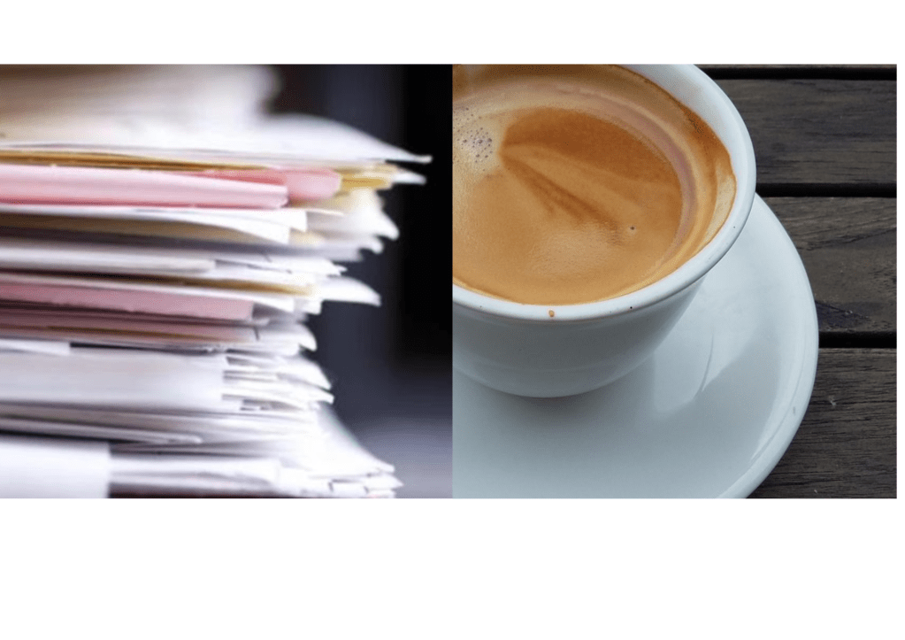 1, 2, 3/4: kom naar onze koffie &&nbsp;papieren